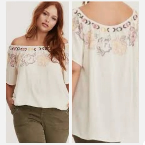Torrid 3X floral embroidered off shoulder top - Picture 4 of 6